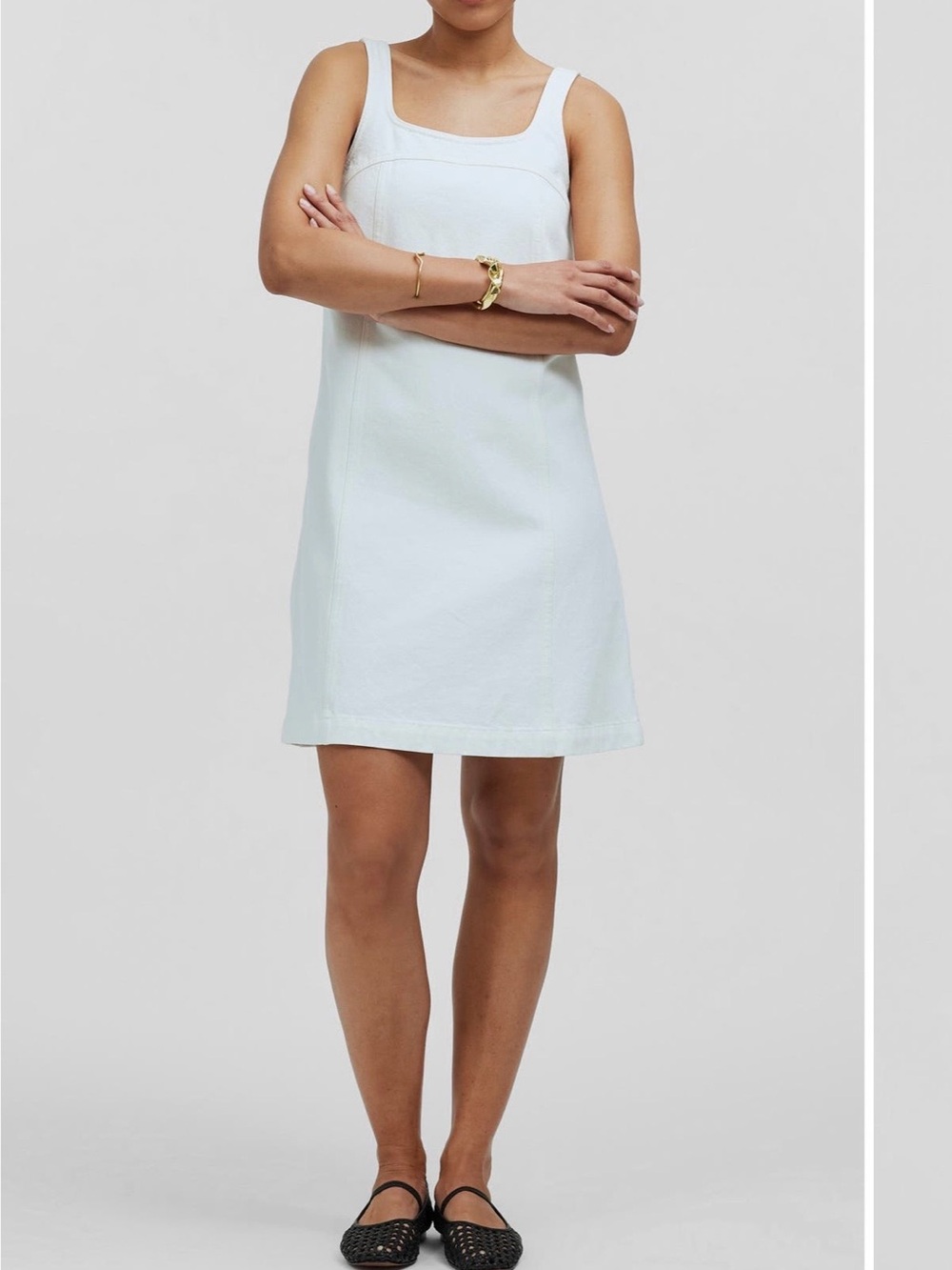 Madewell A-Line Sleeveless Square-Neck Mini Dress in white denim